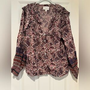 Paisley Print Button-Up Blouse